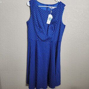 Bbonlinedress Dress Womens Size XXL Blue Polka Dot Sleeveless Midi Flared Skirt